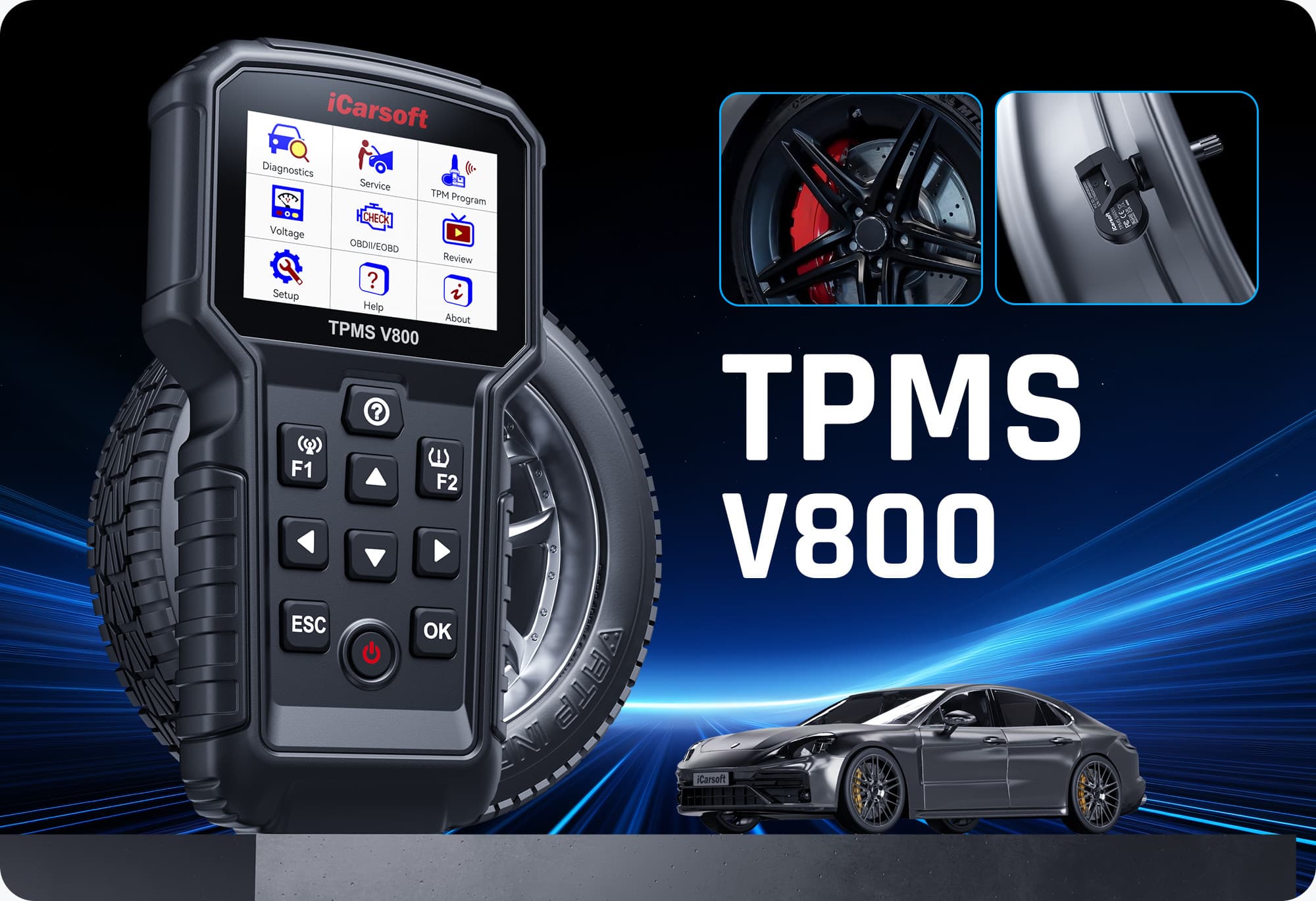 iCarsoft TPMS V800: The Ultimate 2-in-1 Car Diagnostic &amp; TPMS Programming Tool for Multi-Brand Vehicles