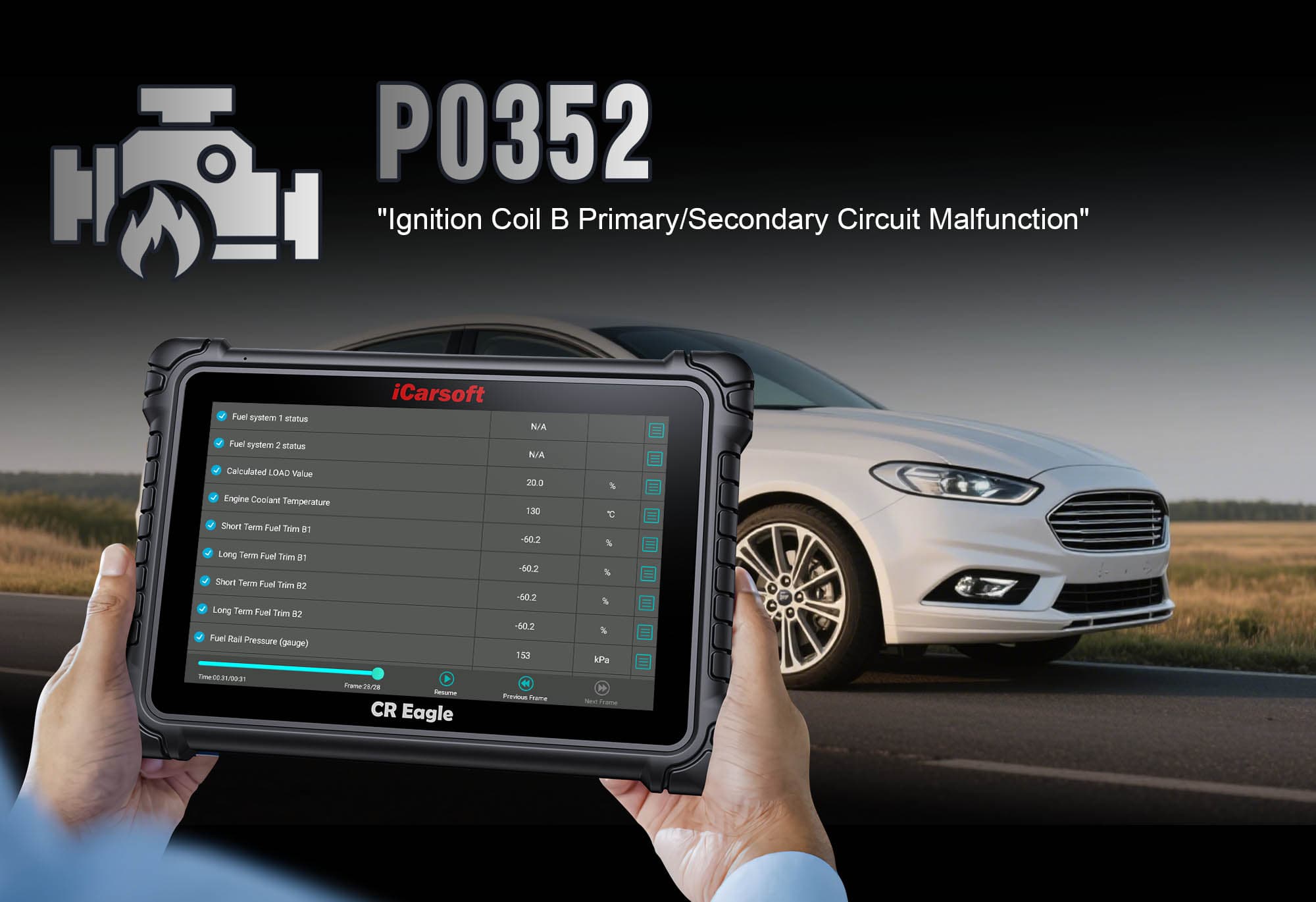 Understand, Diagnose &amp; Clear P0352: Fix Ignition Coil B Circuit Malfunction with iCarsoft CR Eagle